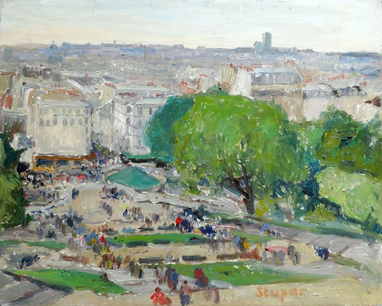 Marko STUPAR Landscape Painting -  Montmartre view from Sacre-Coeur basil. Paris. 1980, oil on canvas, 33x41cm