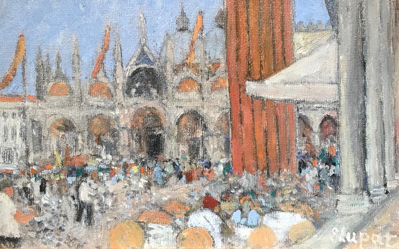 Marko STUPAR Landscape Painting - Vibrant work of Paris 'Terrasse de Cafe, St Marks Square' by Marko Stupar 