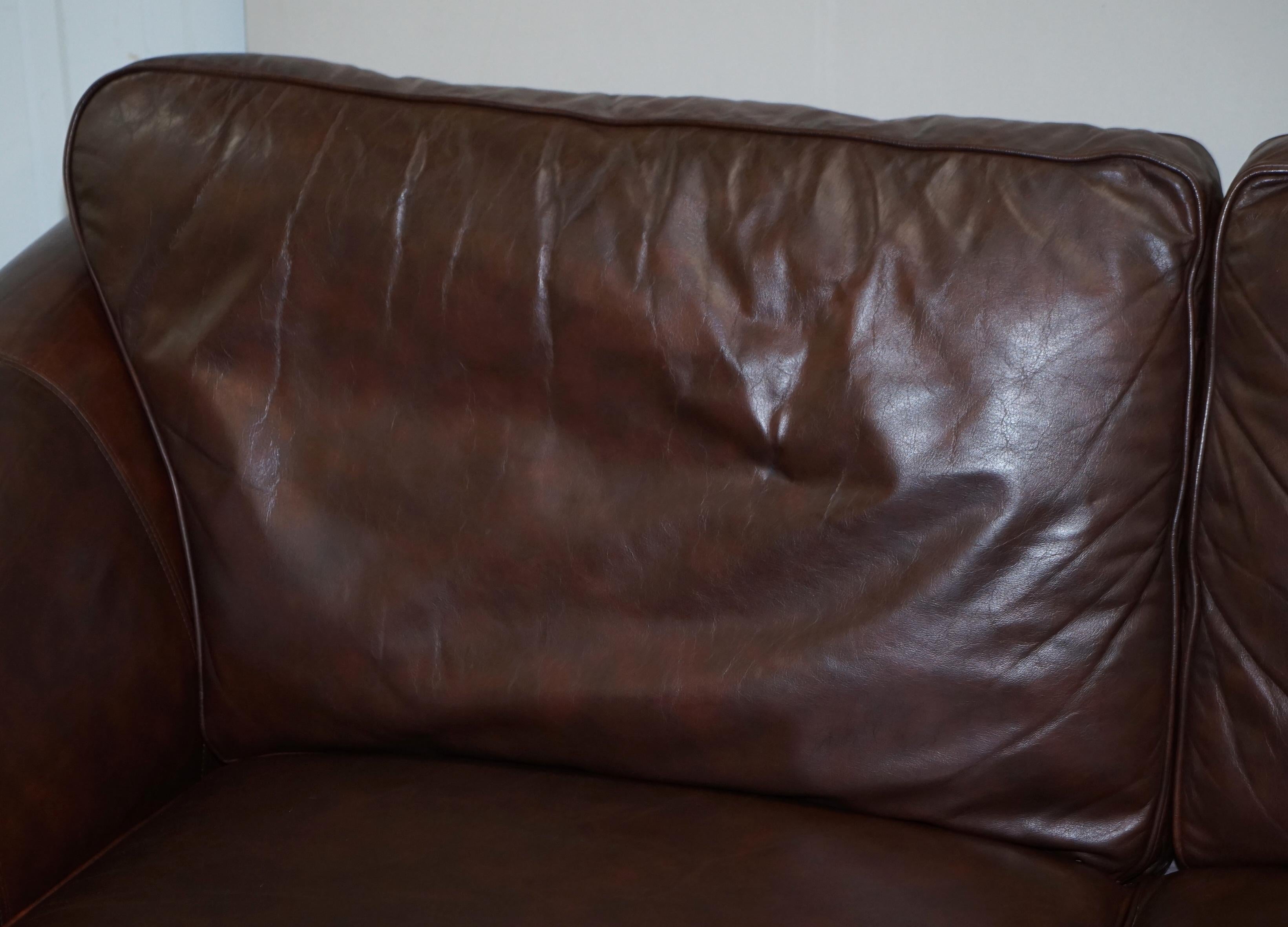 Marks & Spnecers Abbey Brown Leather Sofa Part of Suite with Armchairs For Sale 1