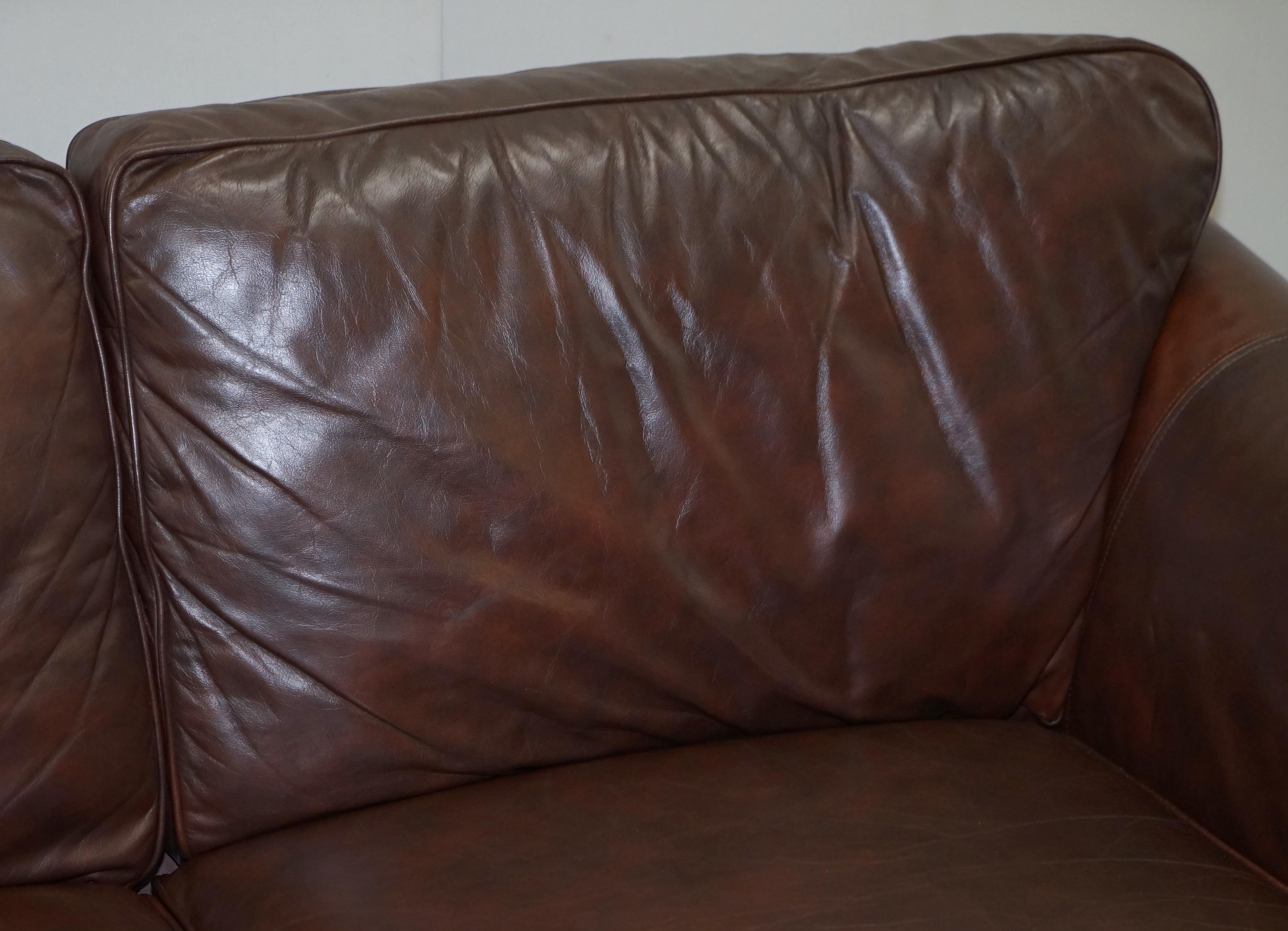 Marks & Spnecers Abbey Brown Leather Sofa Part of Suite with Armchairs For Sale 2