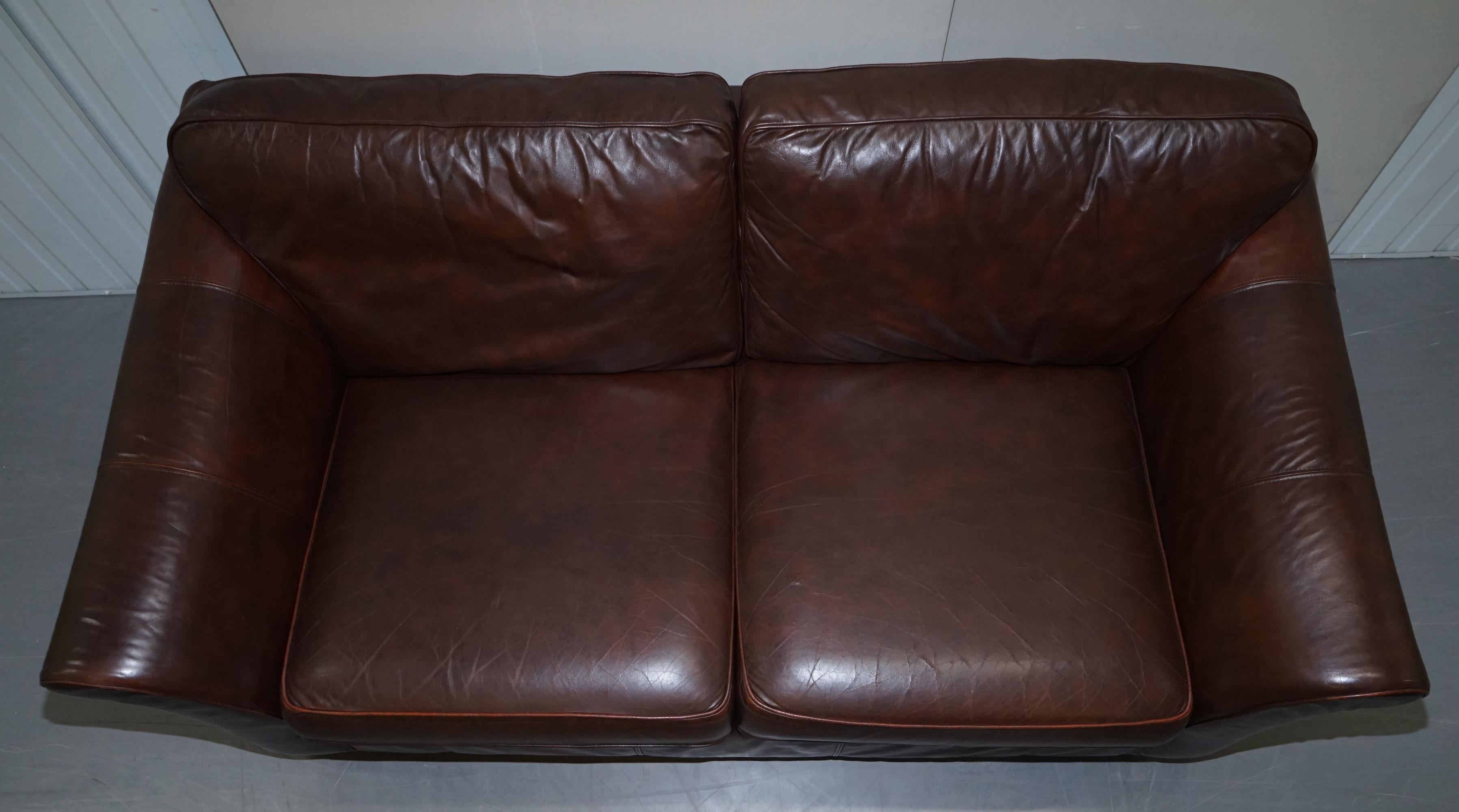 Art Deco Marks & Spnecers Abbey Brown Leather Sofa Part of Suite with Armchairs For Sale
