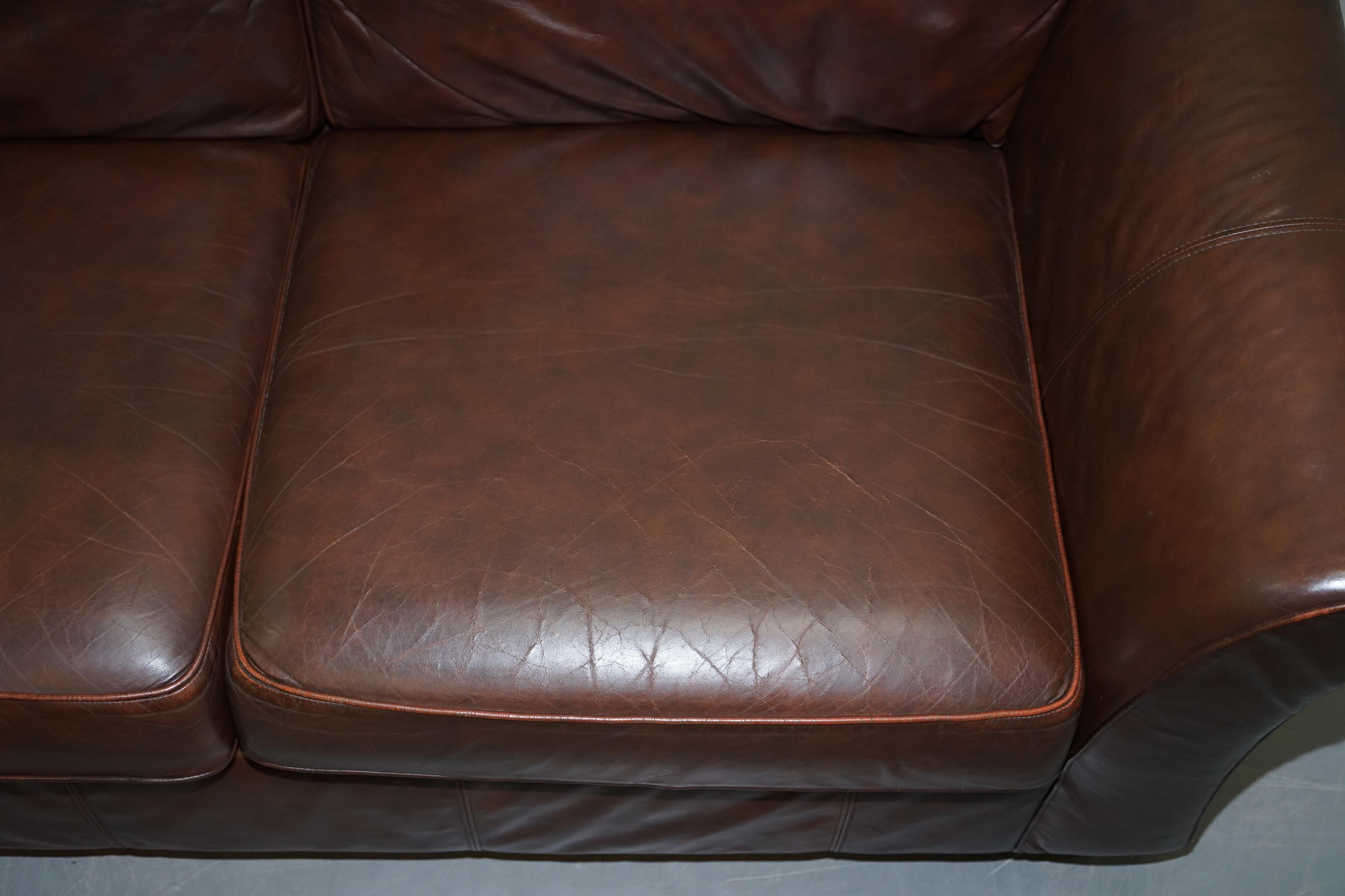 Hand-Crafted Marks & Spnecers Abbey Brown Leather Sofa Part of Suite with Armchairs For Sale