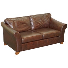 Used Marks & Spnecers Abbey Brown Leather Sofa Part of Suite with Armchairs