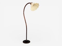 Markslöjd Attribution, Floor Lamp, Stained Wood, Fabric, Sweden, 1970s