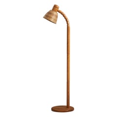 Markslöjd, Lampada da terra, Pino massiccio, Rattan, Svezia, anni '70 circa