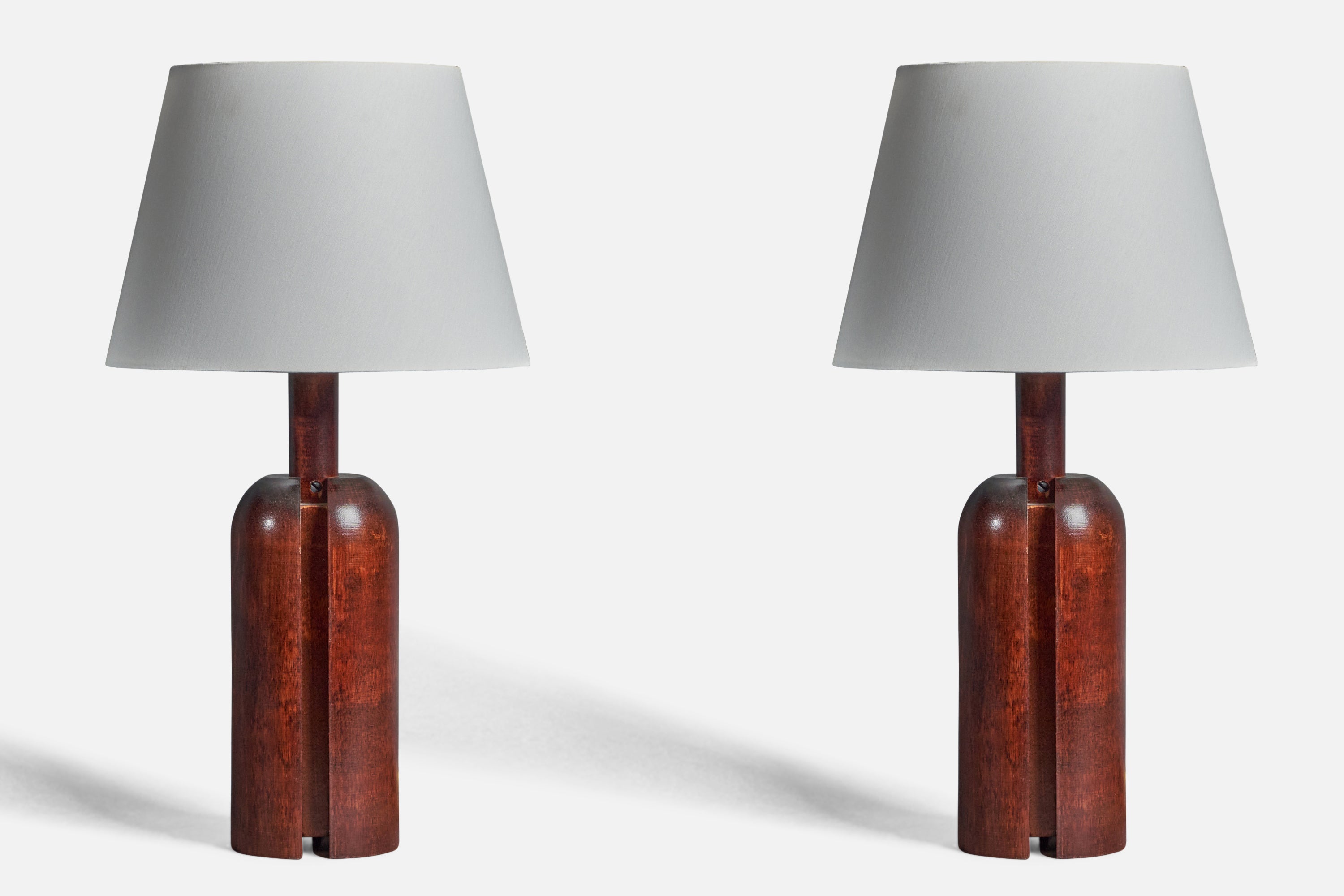 Markslöjd, Minimalist Table Lamps, Stained Pine, Linen, Kinna, Sweden, c. 1970s For Sale
