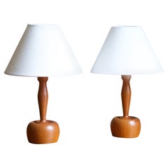 Markslöjd, Minimalist Table Lamps, Stained Teak, Linen, Kinna, Sweden, c. 1970s