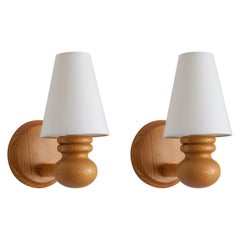 Markslöjd, Minimalist Wall Lights, Pine, Fabric, Kinna, Sweden, c. 1970s