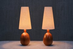 Markslöjd Pair of Oval Table Lamps in Solid Pine, Organic Modern, Sweden, 1960s