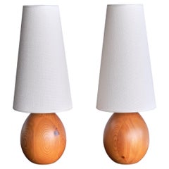 Markslöjd Pair of Oval Table Lamps in Solid Pine, Organic Modern, Sweden, 1960s