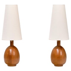 Markslöjd Zwei ovale Tischlampen aus massivem Kiefernholz, Organic Modern, Schweden, 1960er Jahre