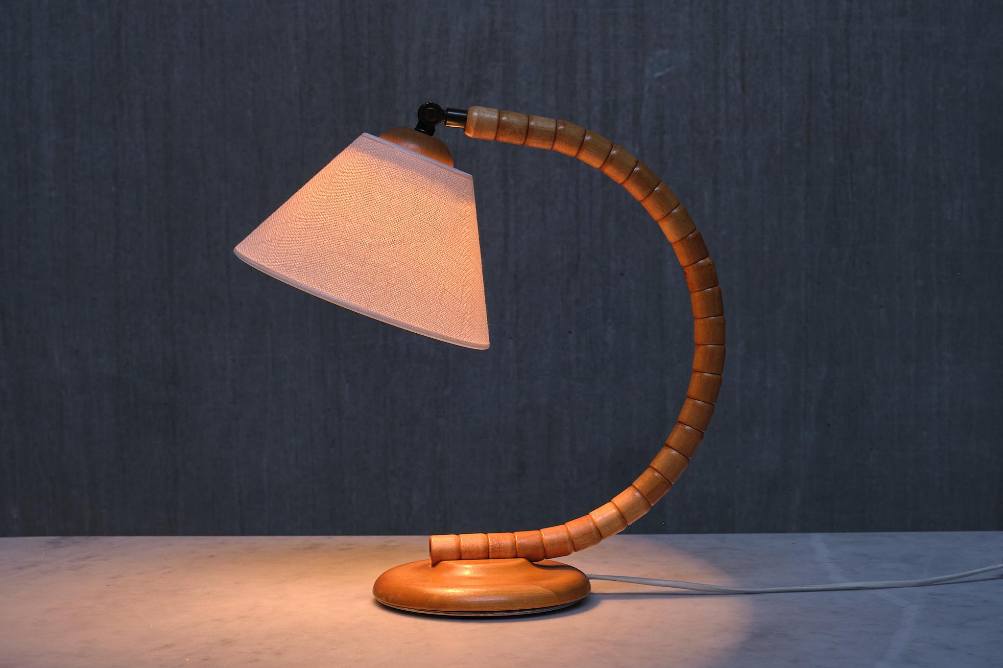 Scandinavian Modern Markslöjd Sculptural Adjustable Table Lamp in Beech Sweden, 1960s