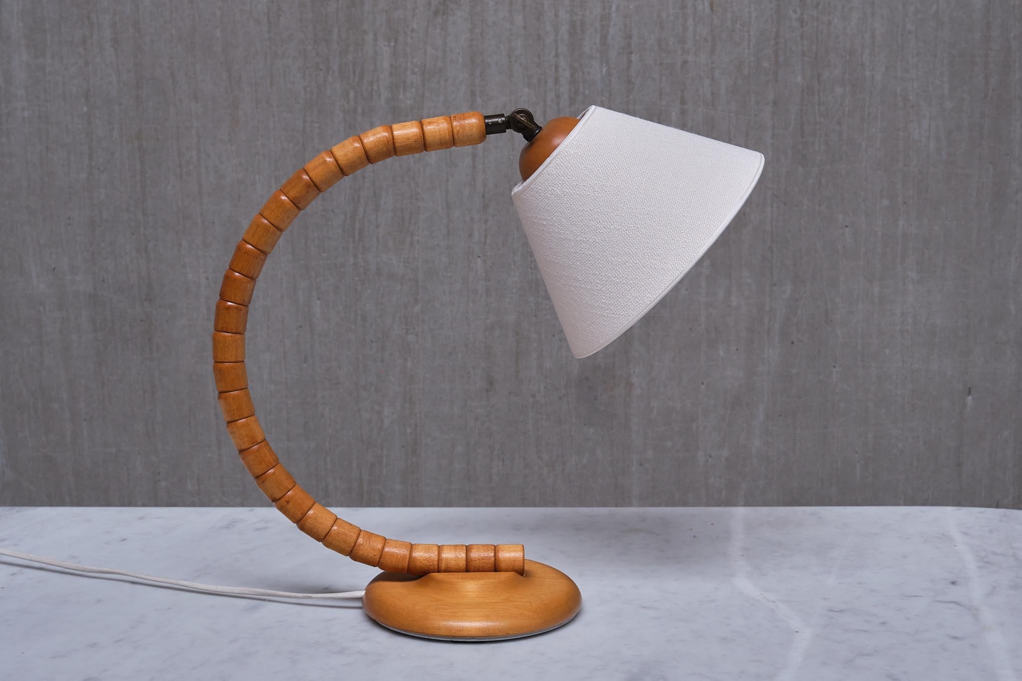Swedish Markslöjd Sculptural Adjustable Table Lamp in Beech Sweden, 1960s