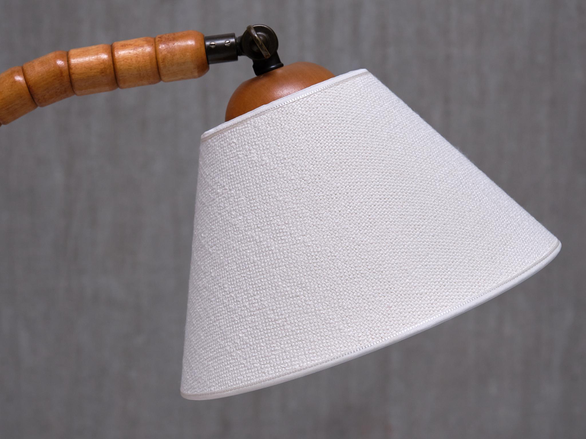 Fabric Markslöjd Sculptural Adjustable Table Lamp in Beech Sweden, 1960s