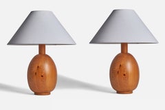 Markslöjd, Sizeable Minimalist Table Lamps, Solid Pine, Kinna, Sweden, c. 1970s