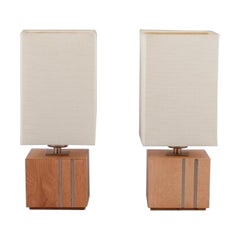 Markslöjd, Sweden. Pair of table lamps in light wood inlaid with steel.