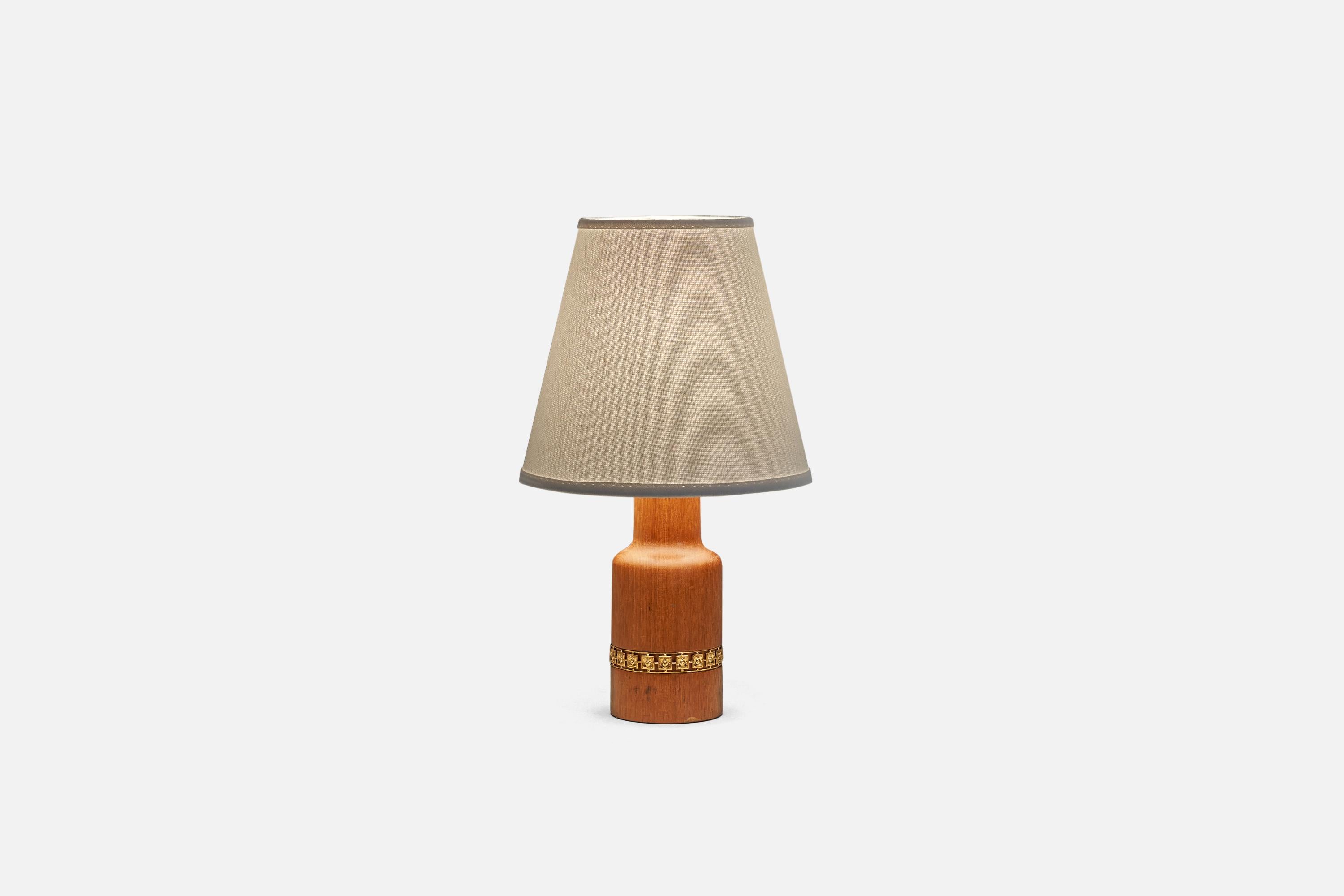 Modern Markslöjd, Table Lamp, Teak, Brass, Kinna, Sweden, c. 1960s For Sale