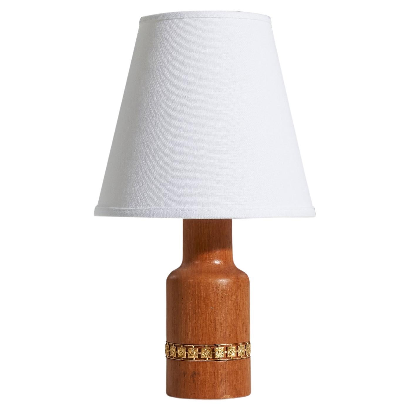 Markslöjd, Table Lamp, Teak, Brass, Kinna, Sweden, c. 1960s