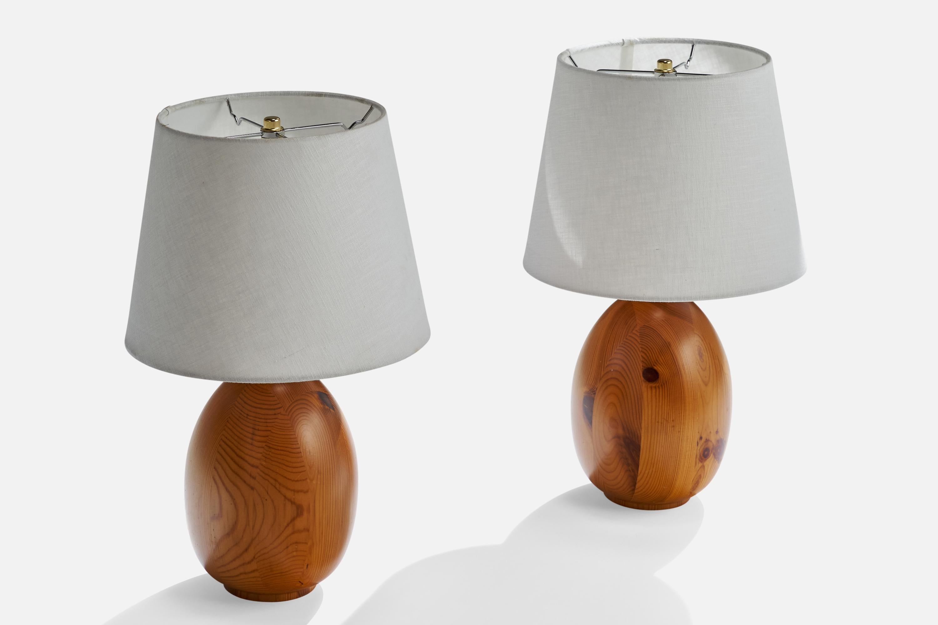 Swedish Markslöjd, Table Lamps, Pine, Sweden, 1970s For Sale