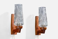 Markslöjd, Wall Lights, Glass, Wood, Sweden, 1970s
