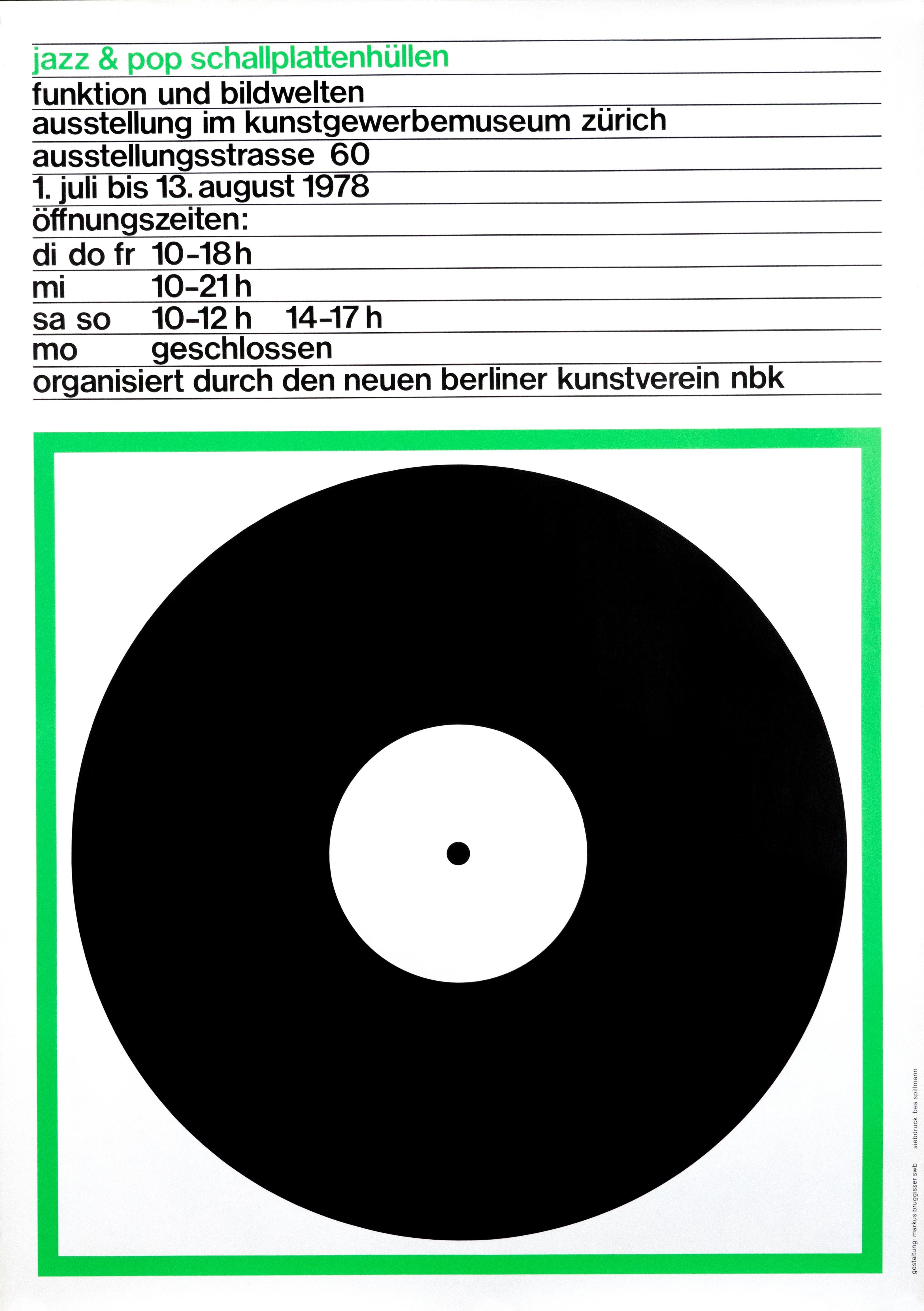 "Jazz & Pop Schallplattenhullen (Green)" Swiss Music Exhibition Original Poster - Print by Markus Bruggisser