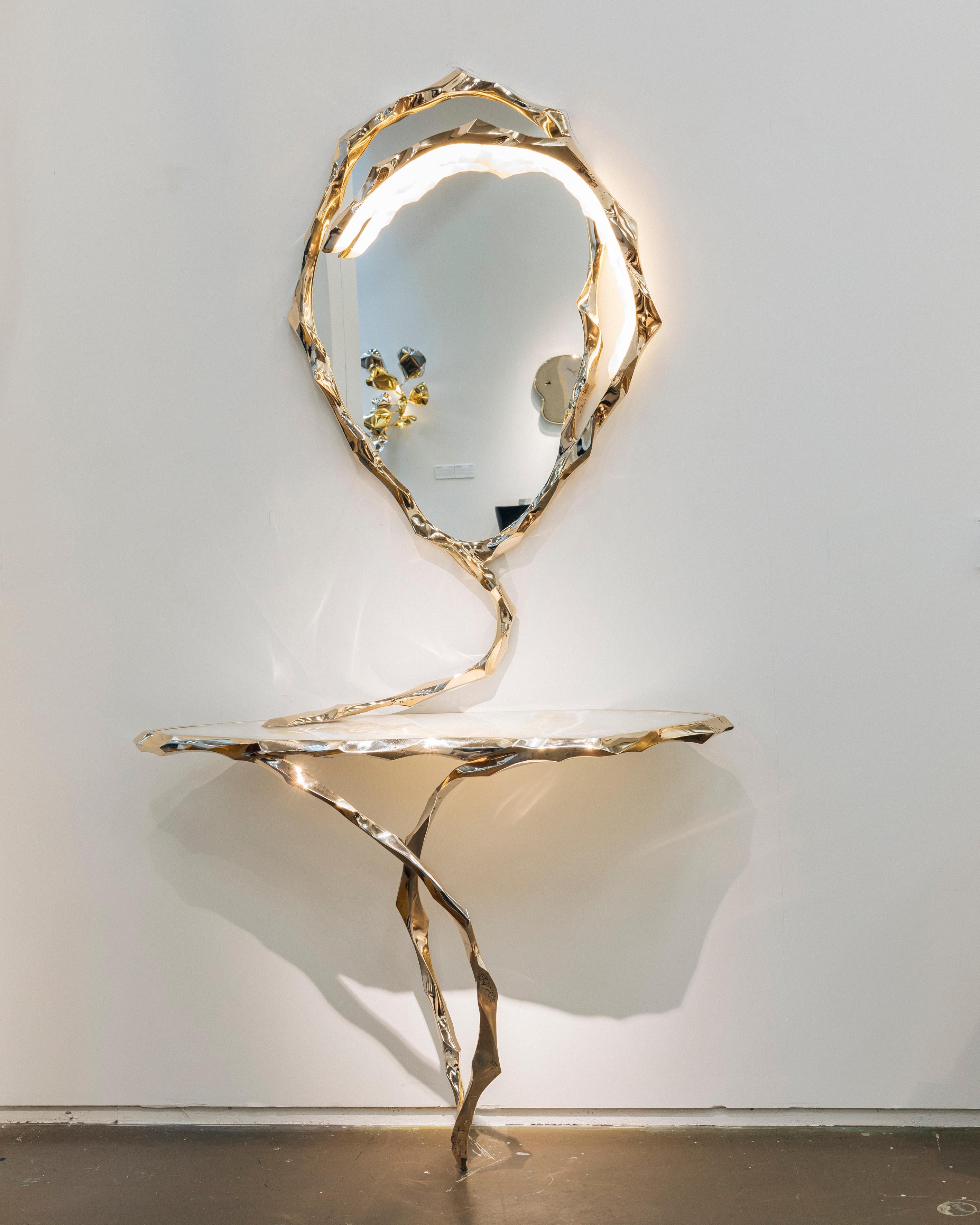 Markus Haase, Bronze and Marble Console with Bronze Mirror, DE In New Condition For Sale In New York, NY