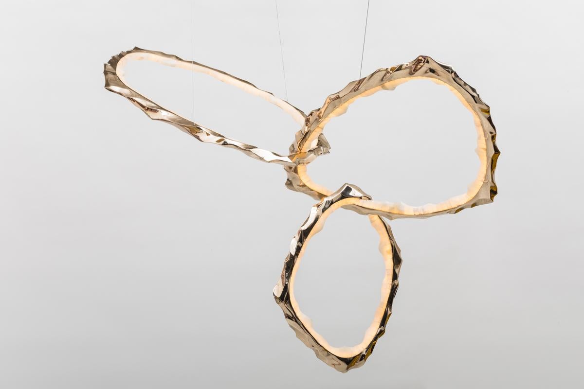 Américain Lustre circulaire en bronze et onyx Markus Haase, États-Unis, 2018 en vente