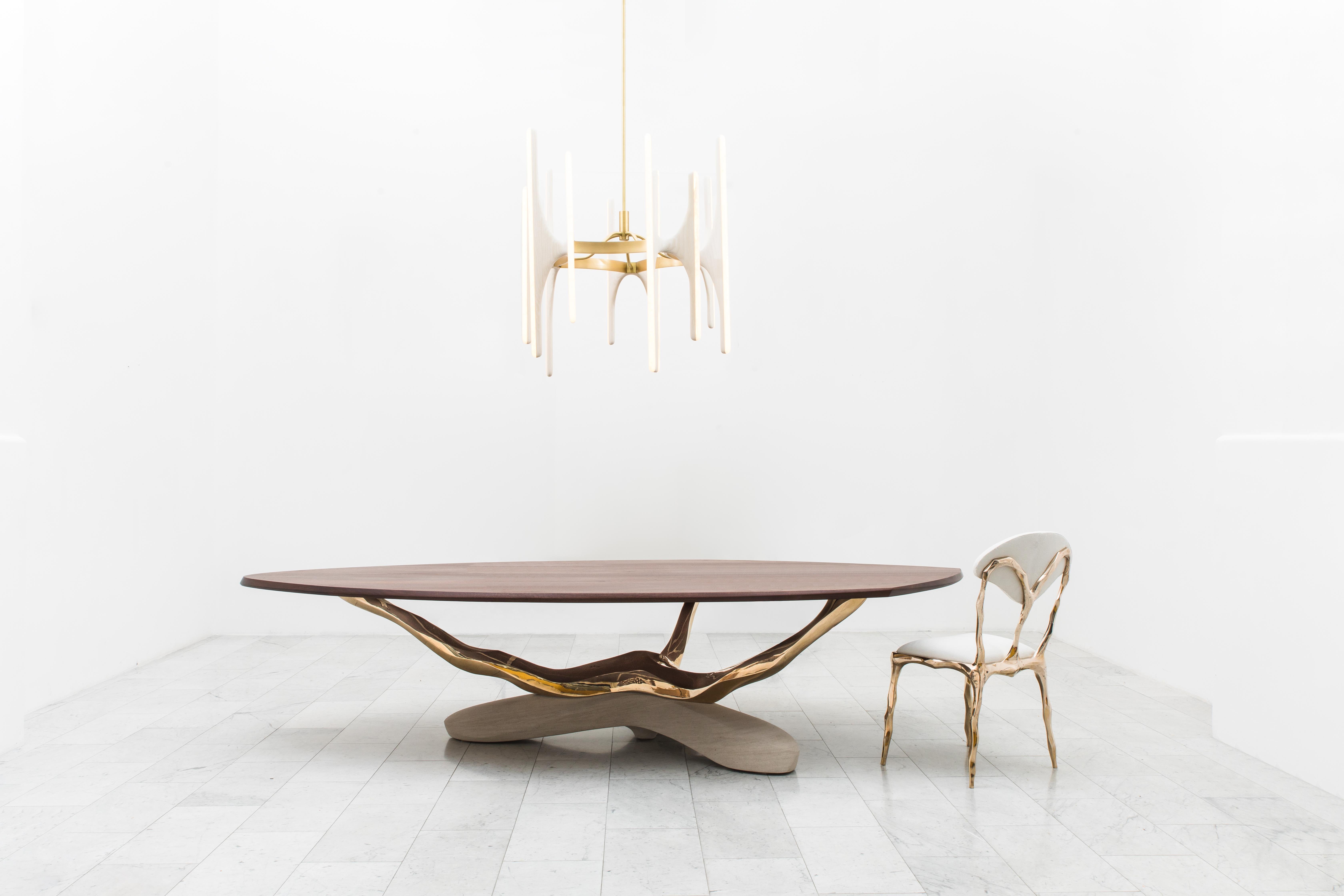 American Markus Haase, Bronze, Walnut, and Limestone Dining Table, USA, 2018 For Sale