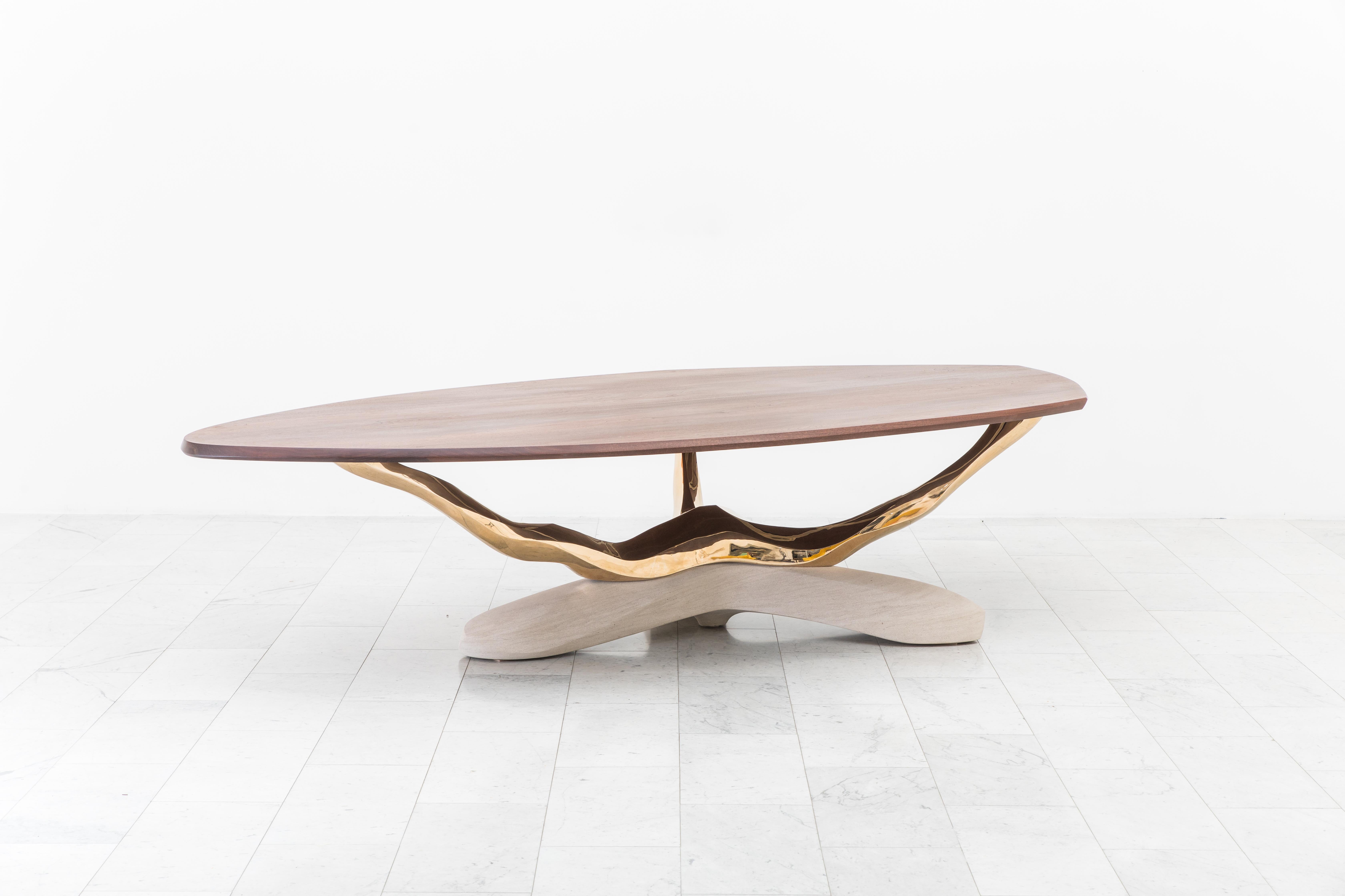 Markus Haase, Bronze, Walnut, and Limestone Dining Table, USA, 2018 In New Condition For Sale In New York, NY