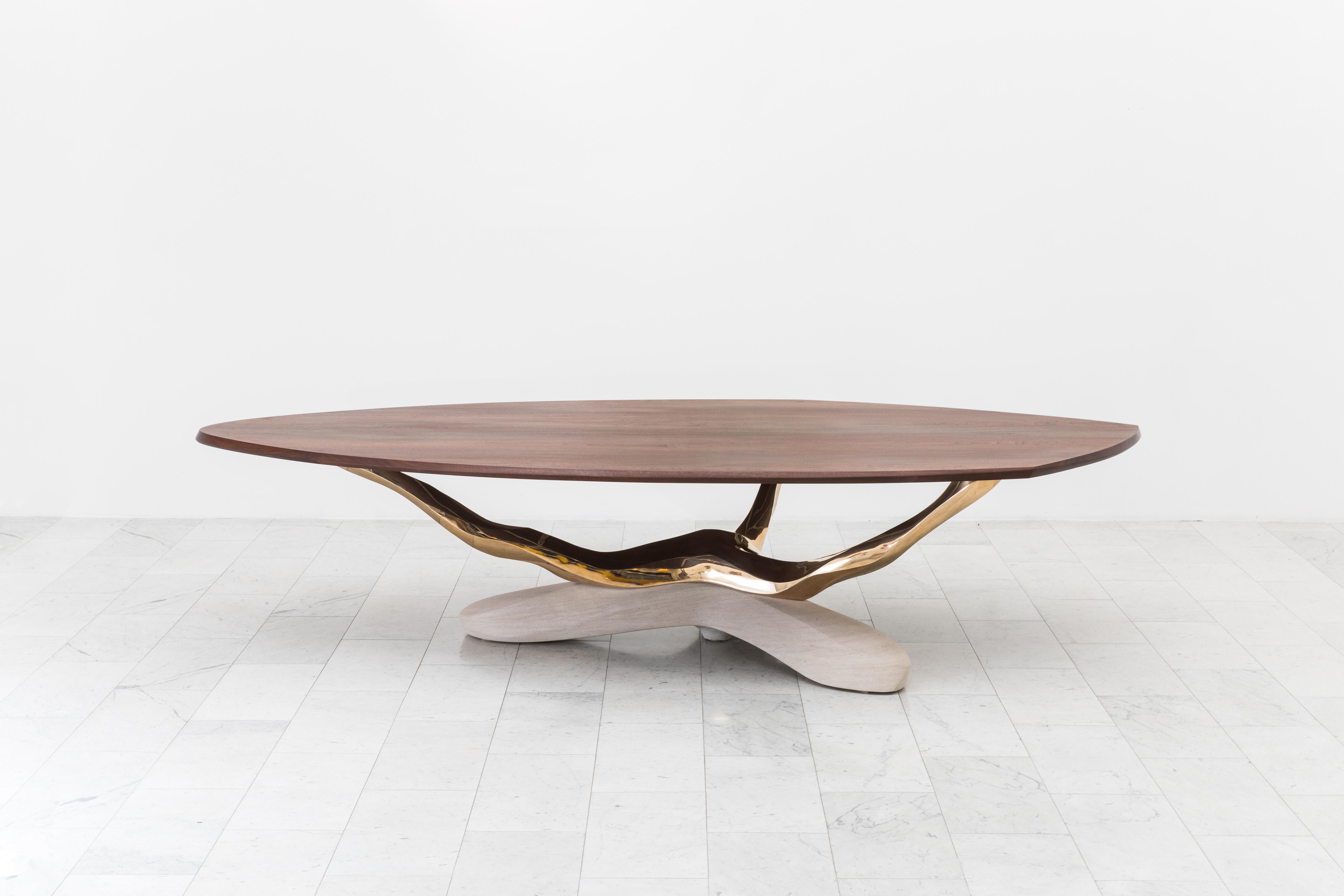Markus Haase, Bronze, Walnut, and Limestone Dining Table, USA, 2018 For Sale