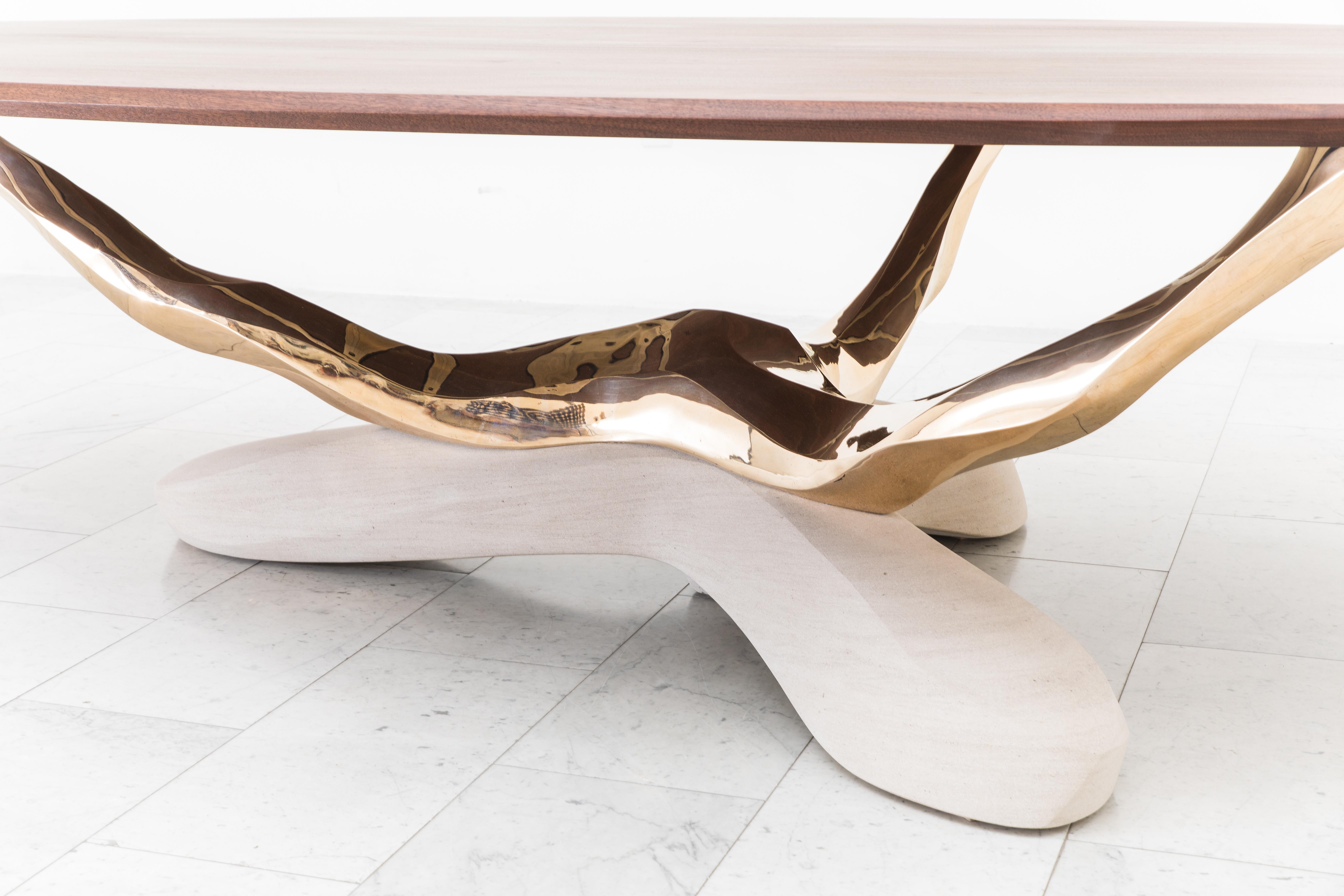 Contemporary Markus Haase, Bronze, Walnut, and Limestone Dining Table, USA, 2018 For Sale