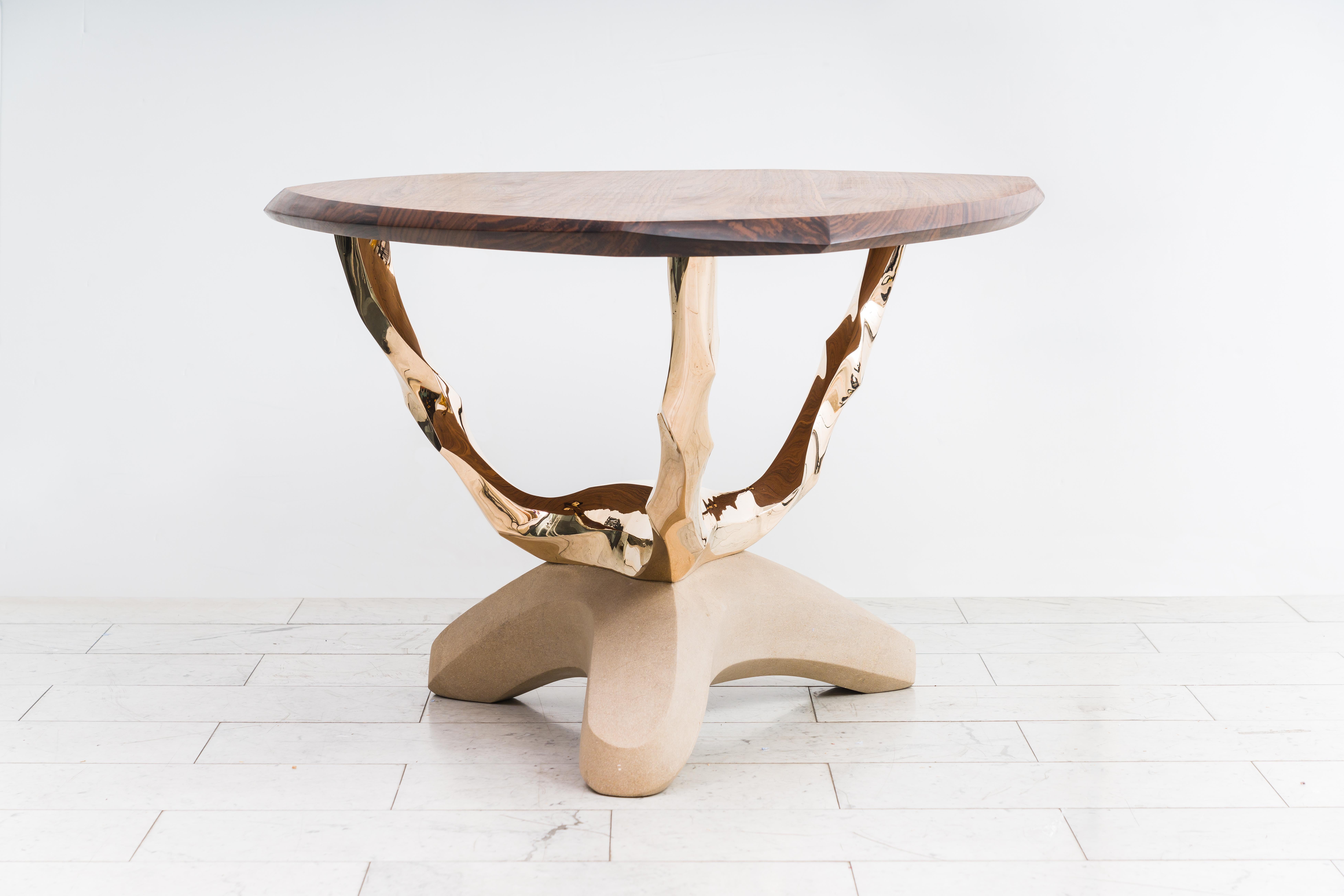 Modern Markus Haase, Bronze, Walnut, and Limestone Foyer Table, Usa For Sale
