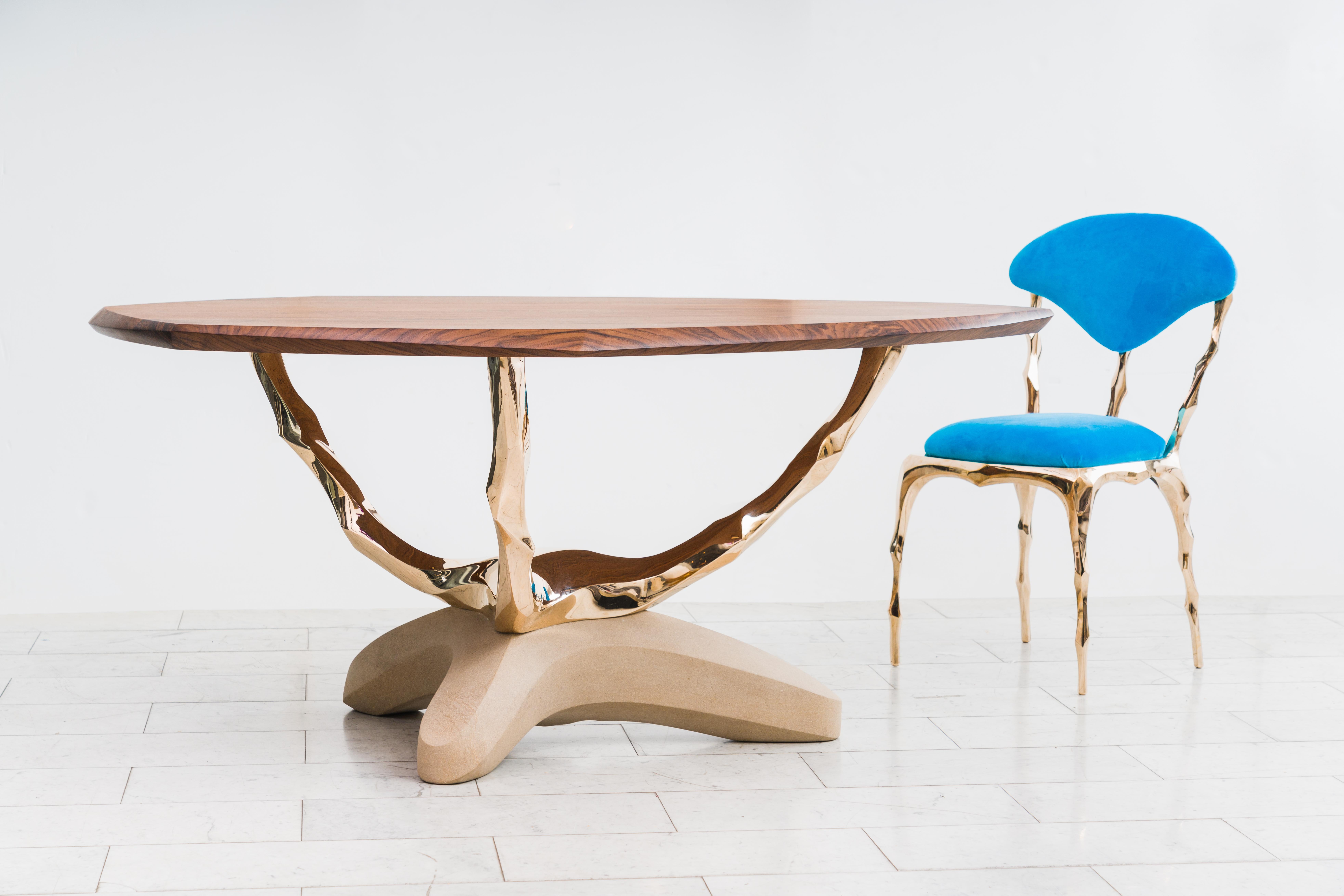 Markus Haase, Bronze, Walnut, and Limestone Foyer Table, Usa For Sale 2