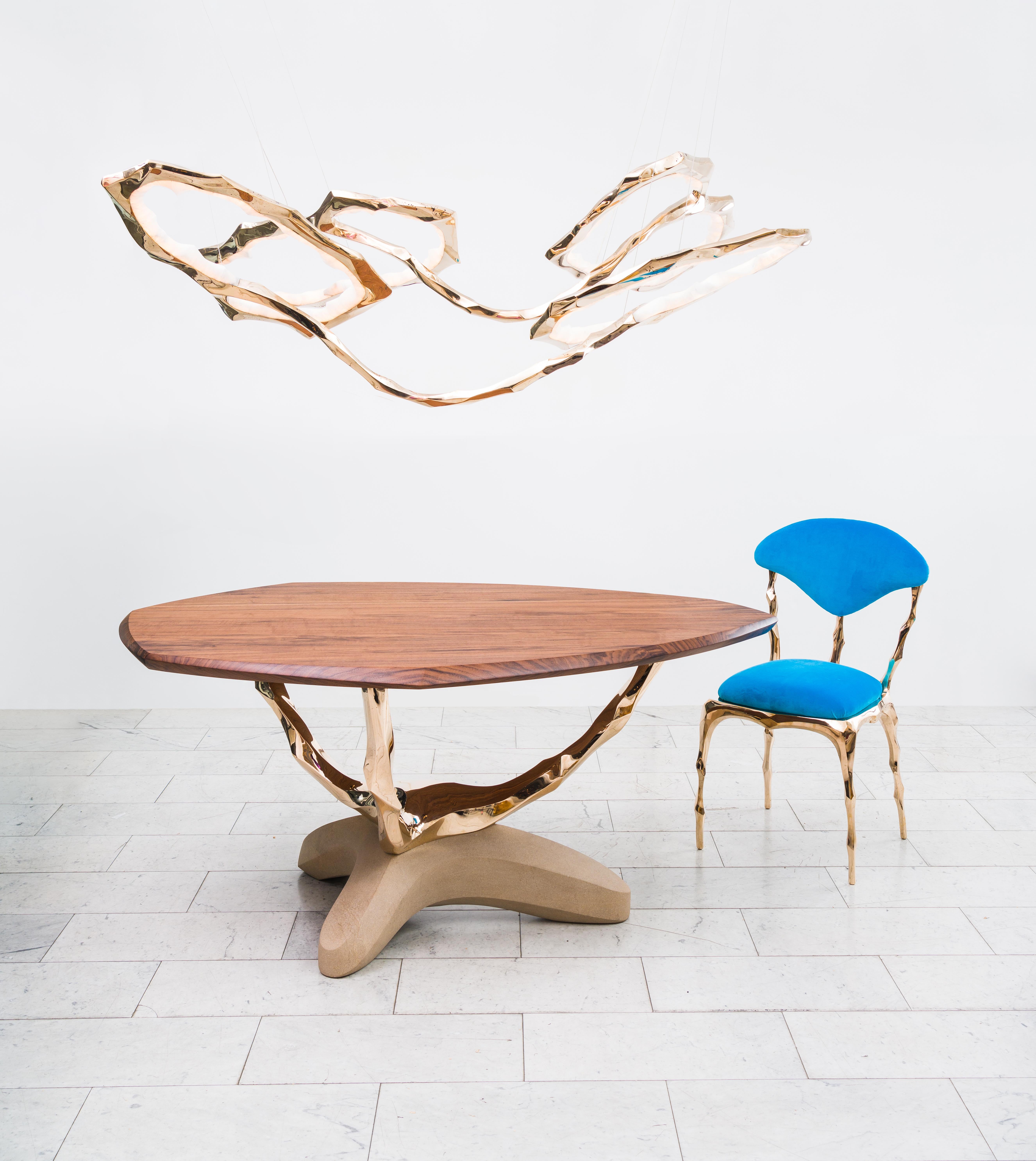 Markus Haase, Bronze, Walnut, and Limestone Foyer Table, Usa For Sale 3