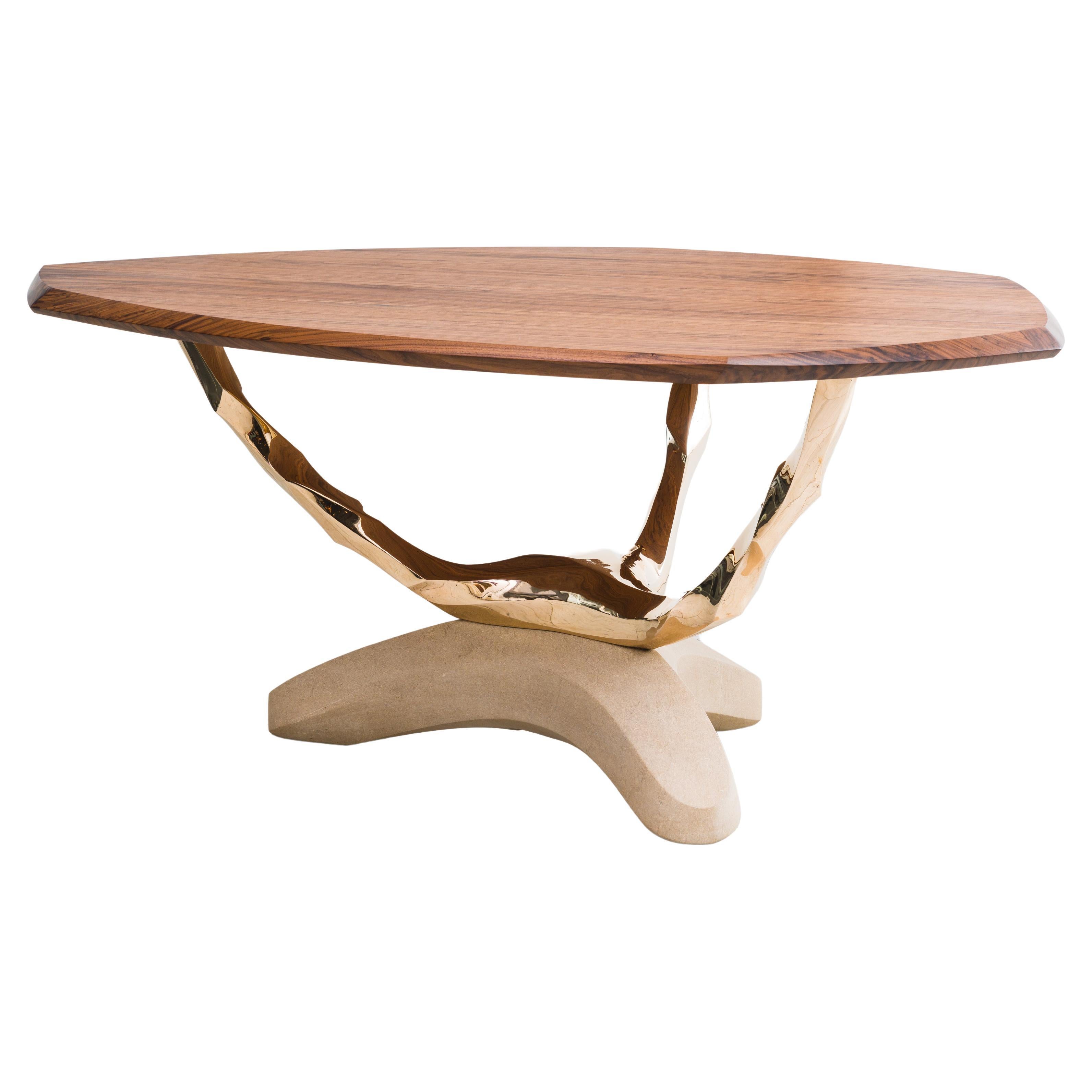 Markus Haase, Bronze, Walnut, and Limestone Foyer Table, Usa For Sale