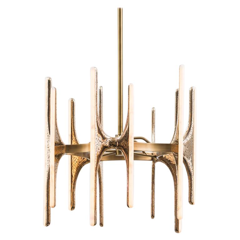 Markus Haase, Wormed Bronze 5-Arm Chandelier, DE For Sale