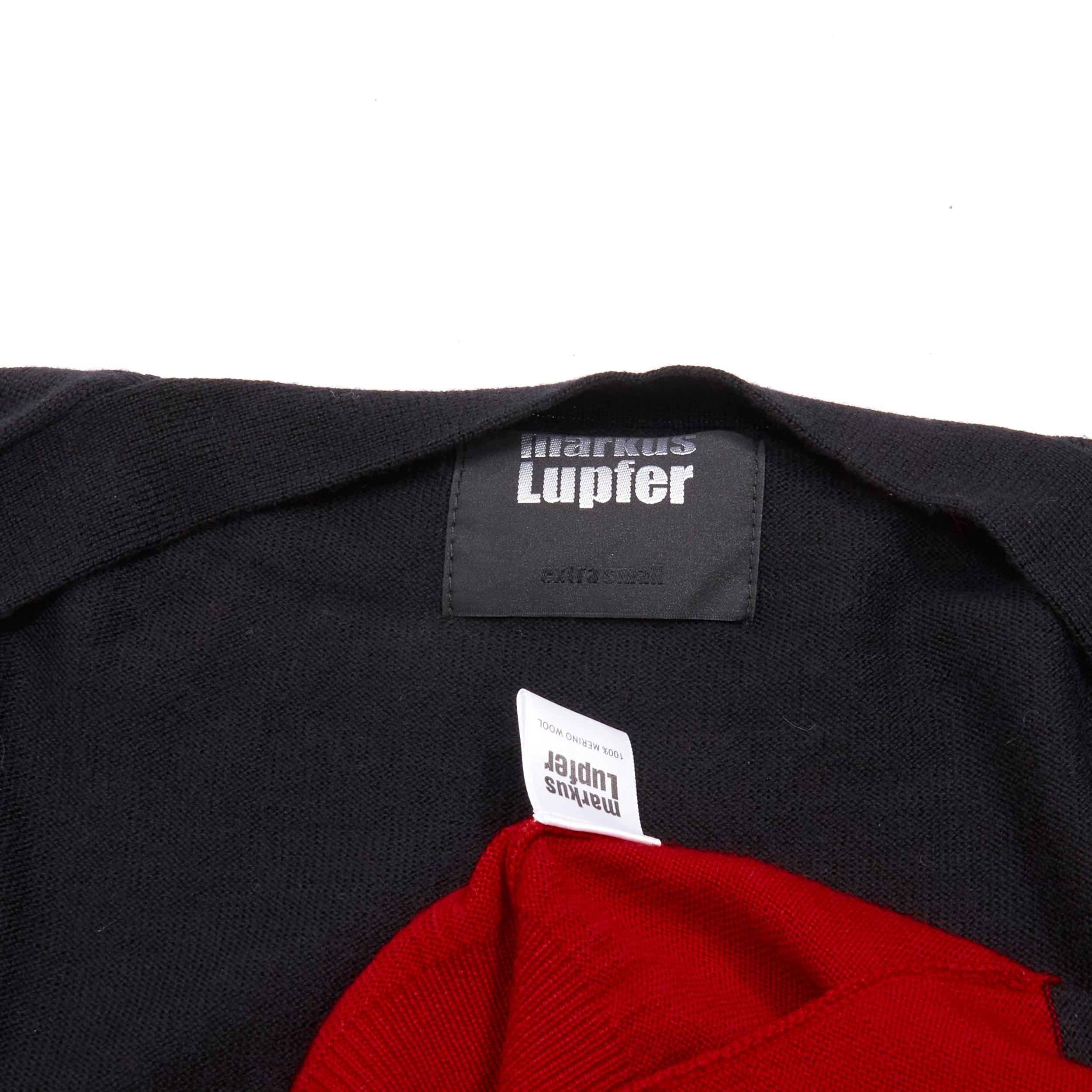 MARKUS LUPFER 100% laine mérinos noir rouge Angry Eyes cardigan à poches pailletées XS en vente 5