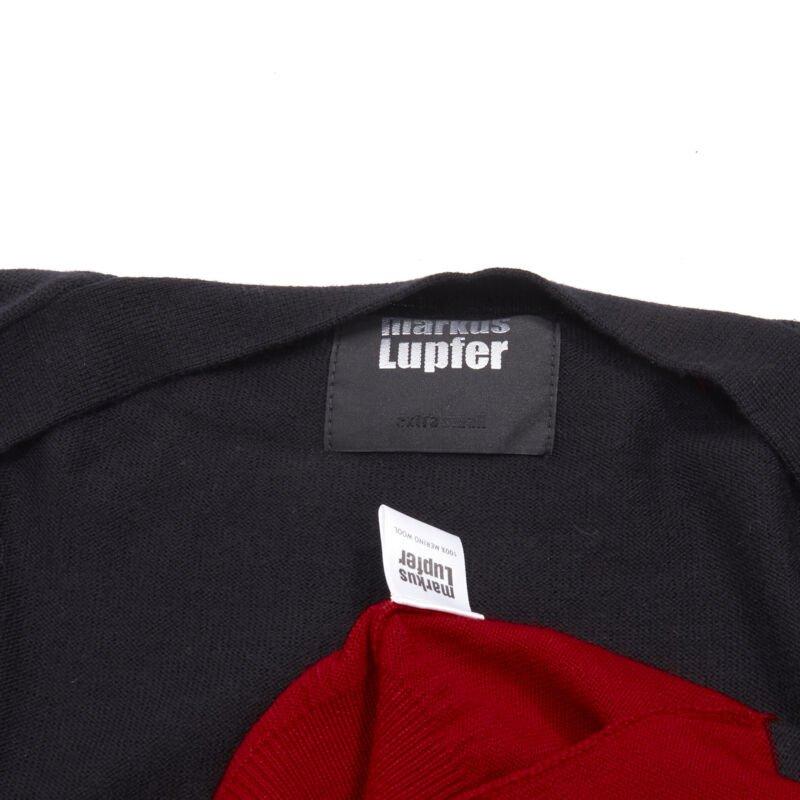 MARKUS LUPFER 100% merino wool black red Angry Eyes sequins pocket cardigan XS 5