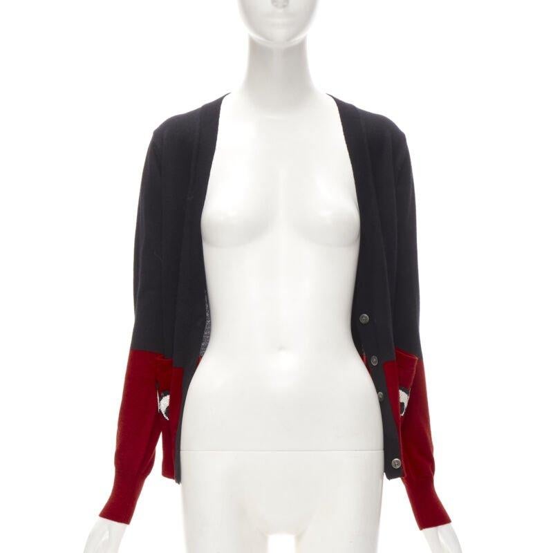 Black MARKUS LUPFER 100% merino wool black red Angry Eyes sequins pocket cardigan XS