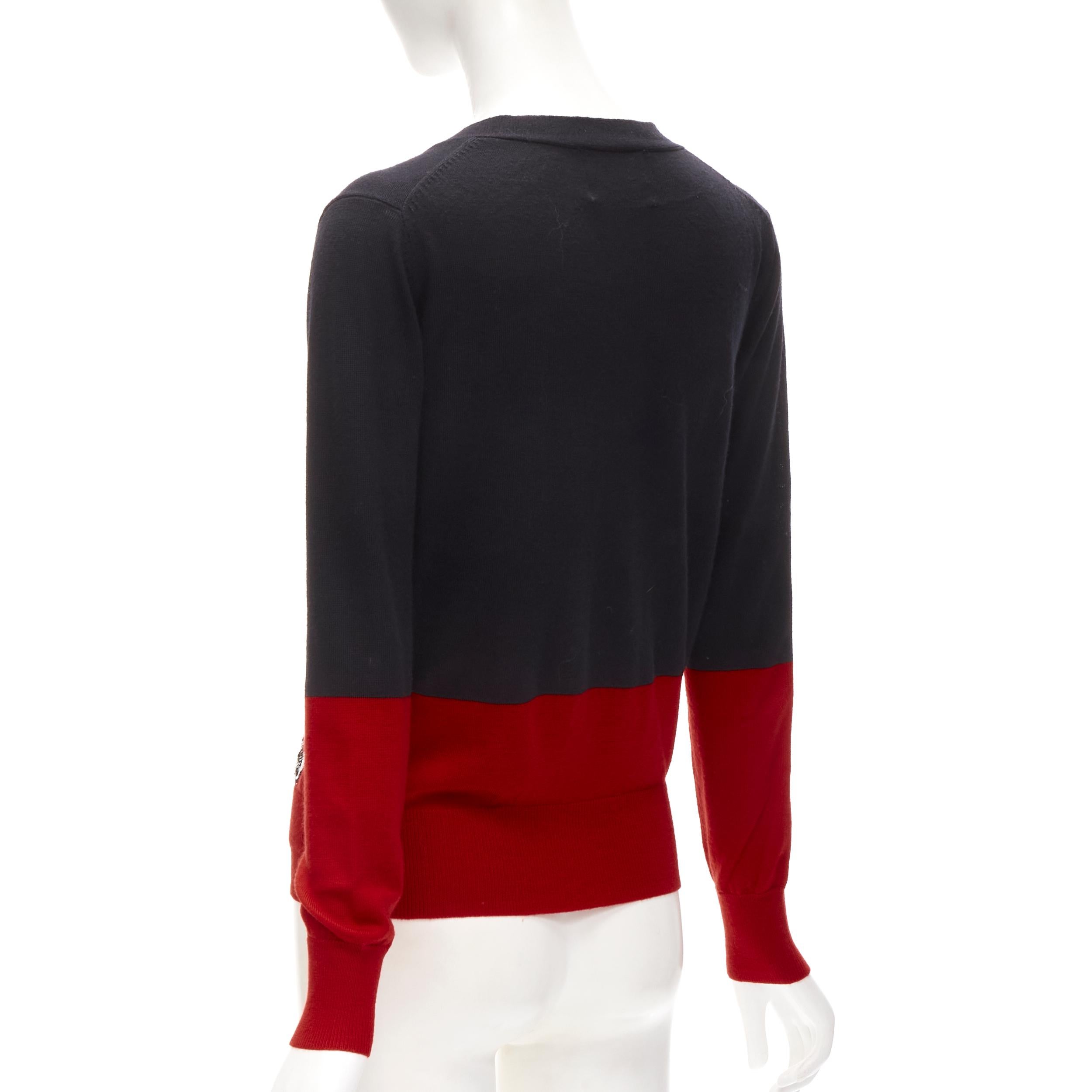 MARKUS LUPFER 100% laine mérinos noir rouge Angry Eyes cardigan à poches pailletées XS en vente 2