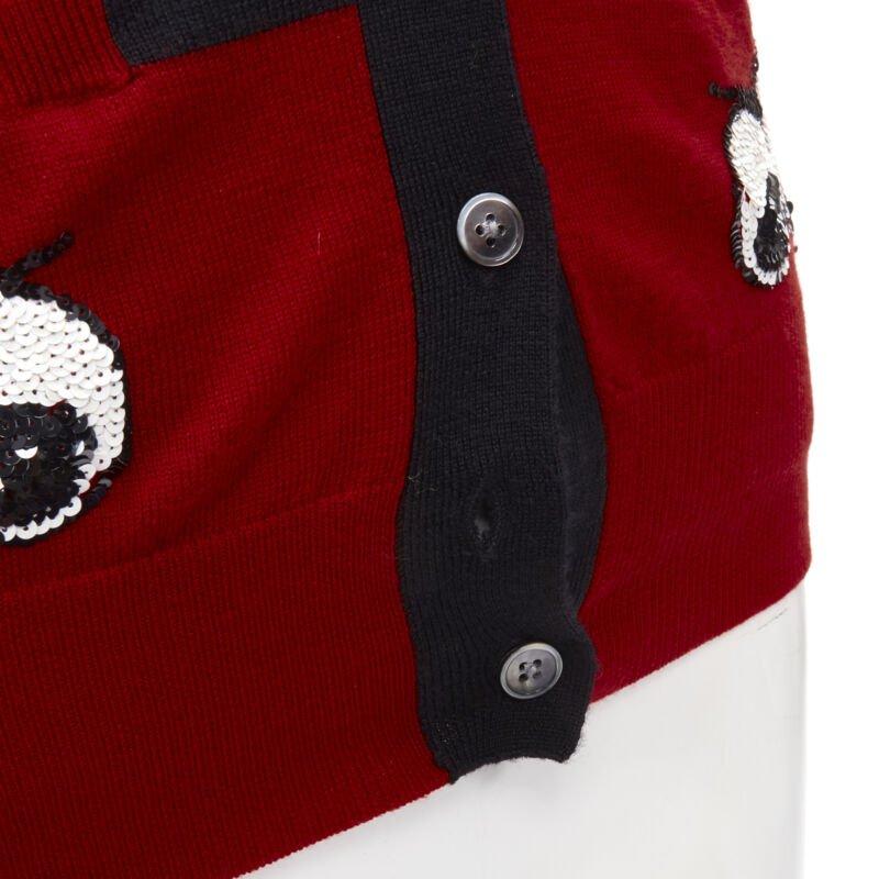 MARKUS LUPFER 100% merino wool black red Angry Eyes sequins pocket cardigan XS 3