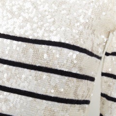 MARKUS LUPFER 100% merino wool cream black striped sequinned knit dress S