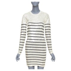 MARKUS LUPFER 100% merino wool cream black striped sequinned knit dress S