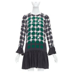 MARKUS LUPFER 2016 Runway green pink floral check drop waist dress S