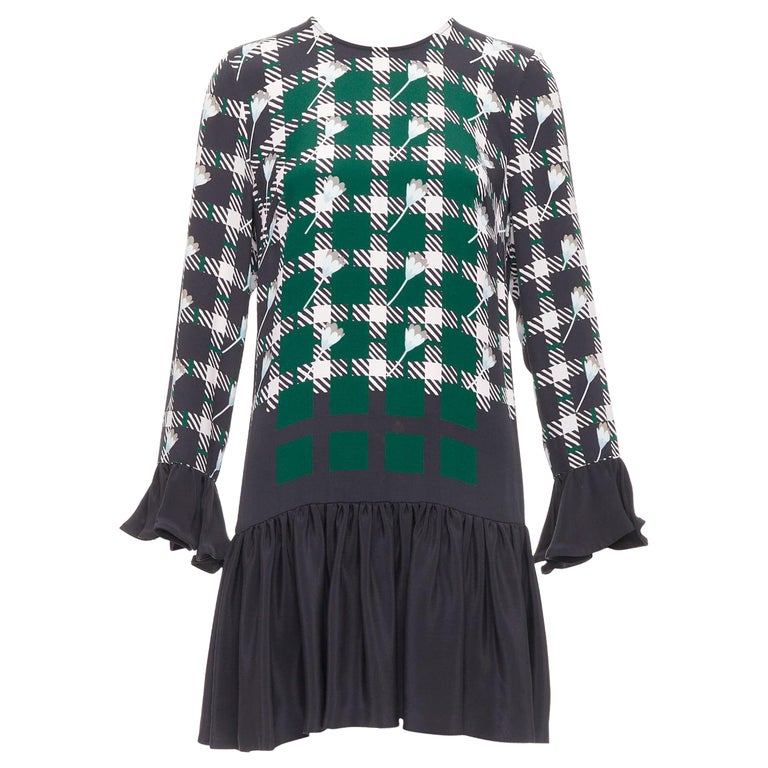 MARKUS LUPFER 2016 Runway green pink floral check drop waist dress S For  Sale at 1stDibs