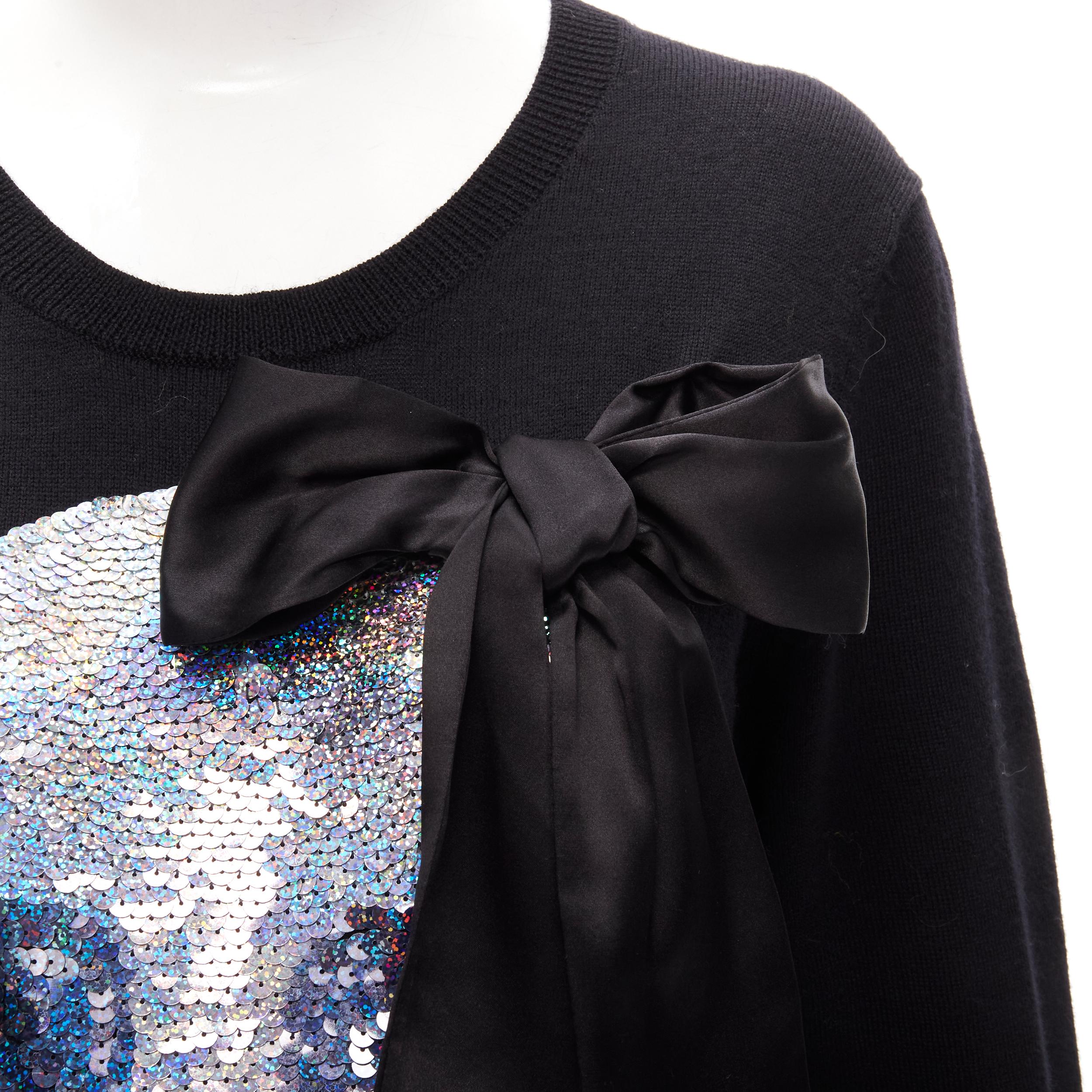 MARKUS LUPFER black holographic silver skull bow sweater S For Sale 1