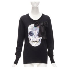 MARKUS LUPFER black holographic silver skull bow sweater S