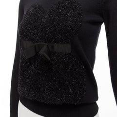 MARKUS LUPFER black merino wool blend tinsel bow corset intarsia sweater XS