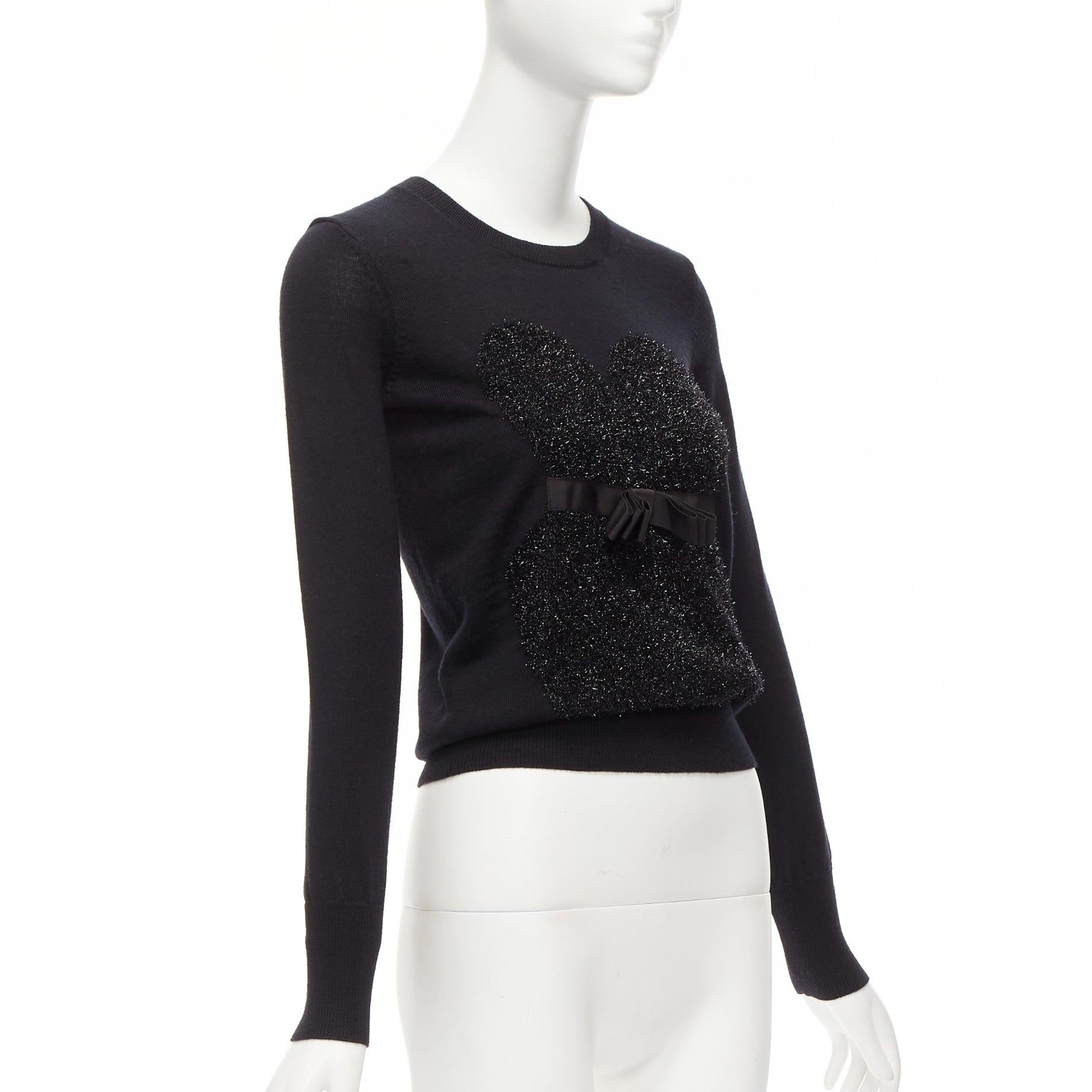 MARKUS LUPFER Schwarzer Pullover aus Merinowolle Mischung mit Zinnbogenkorsett und Intarsien in Intarsien XS im Zustand „Hervorragend“ im Angebot in Hong Kong, NT