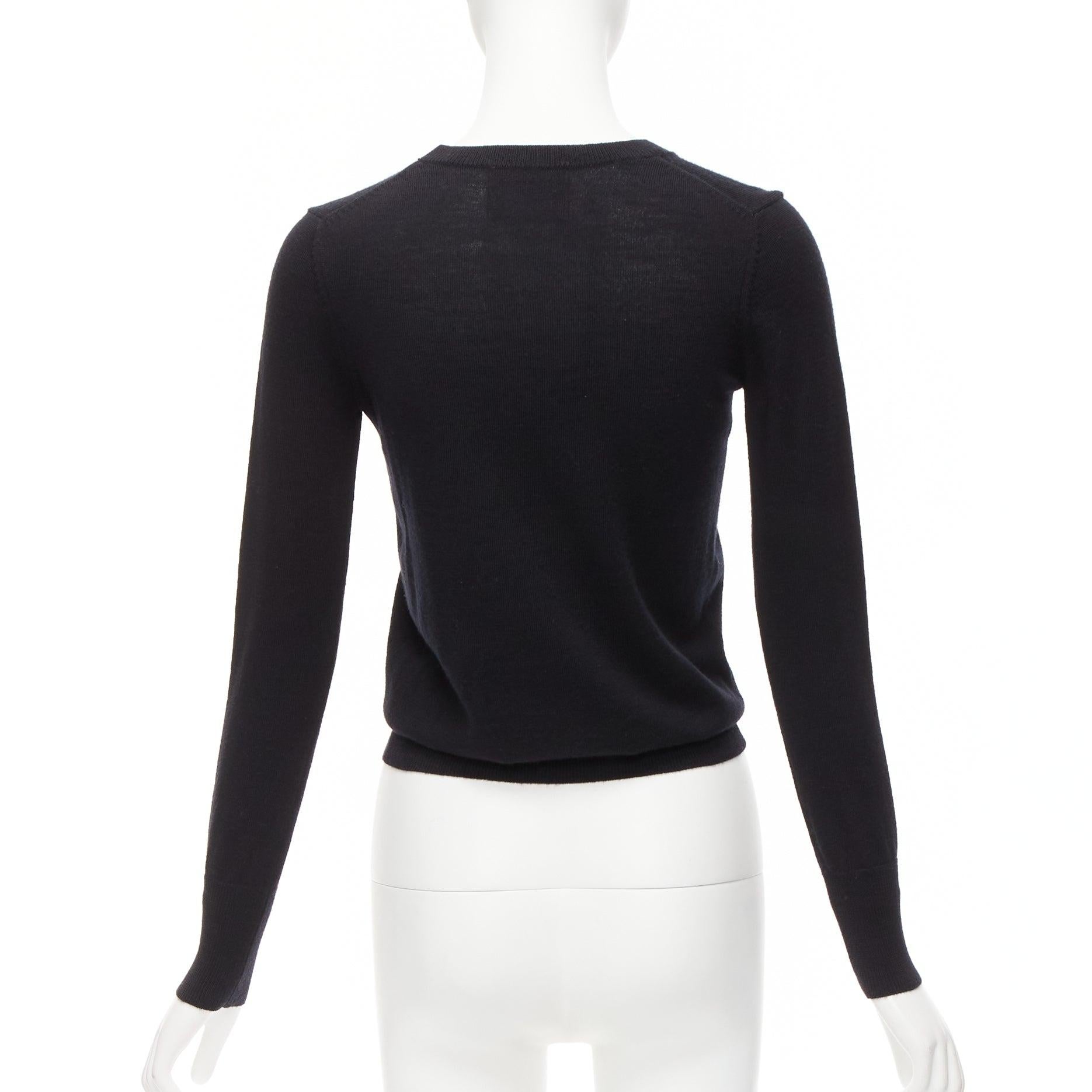 MARKUS LUPFER black merino wool blend tinsel bow corset intarsia sweater XS For Sale 1